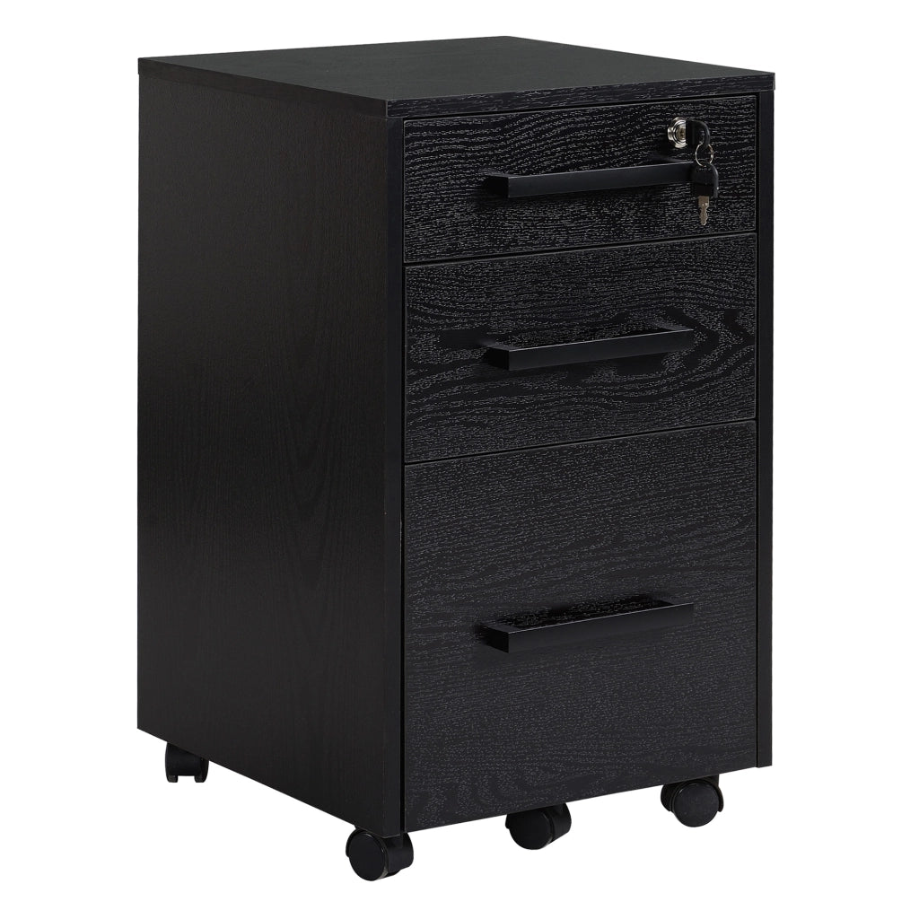 Cassettiera con 3 Cassetti e Serratura ¨C zephmum ¨C Nero, Legno, 39.2x40x65.4cm