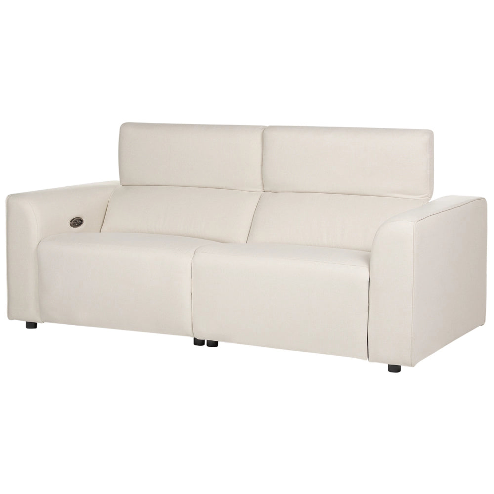 Divano elettrico reclinabile in tessuto beige chiaro a 2 posti, poggiapiedi e poggiatesta regolabili con porta USB