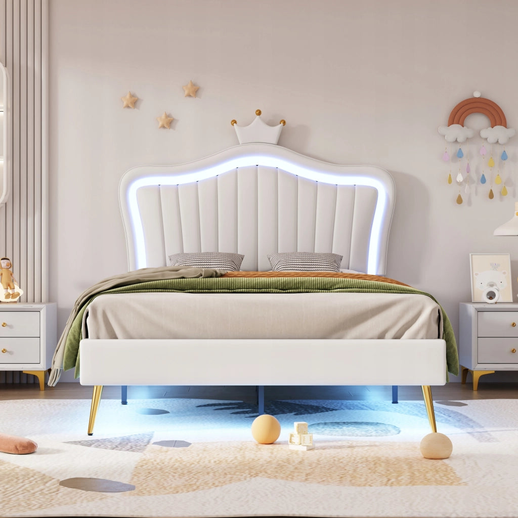 Letto singolo 90x200 - Xylo - Bianco con LED e corona