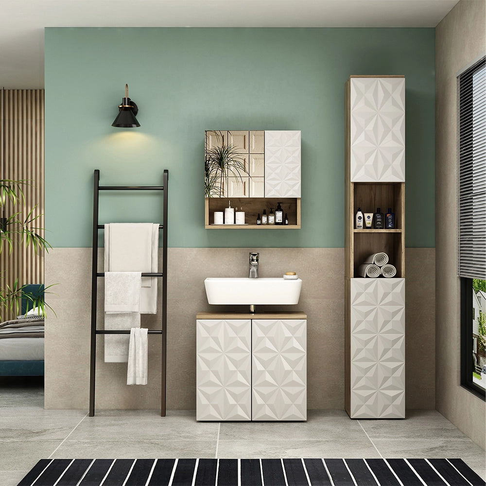 Vicco Set di mobili da bagno Bianco 3 parti, con colonna