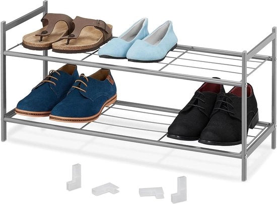 Rack per scarpe metallico 2 piani, 335 x 70 x 26 cm, capienza 6 pair.