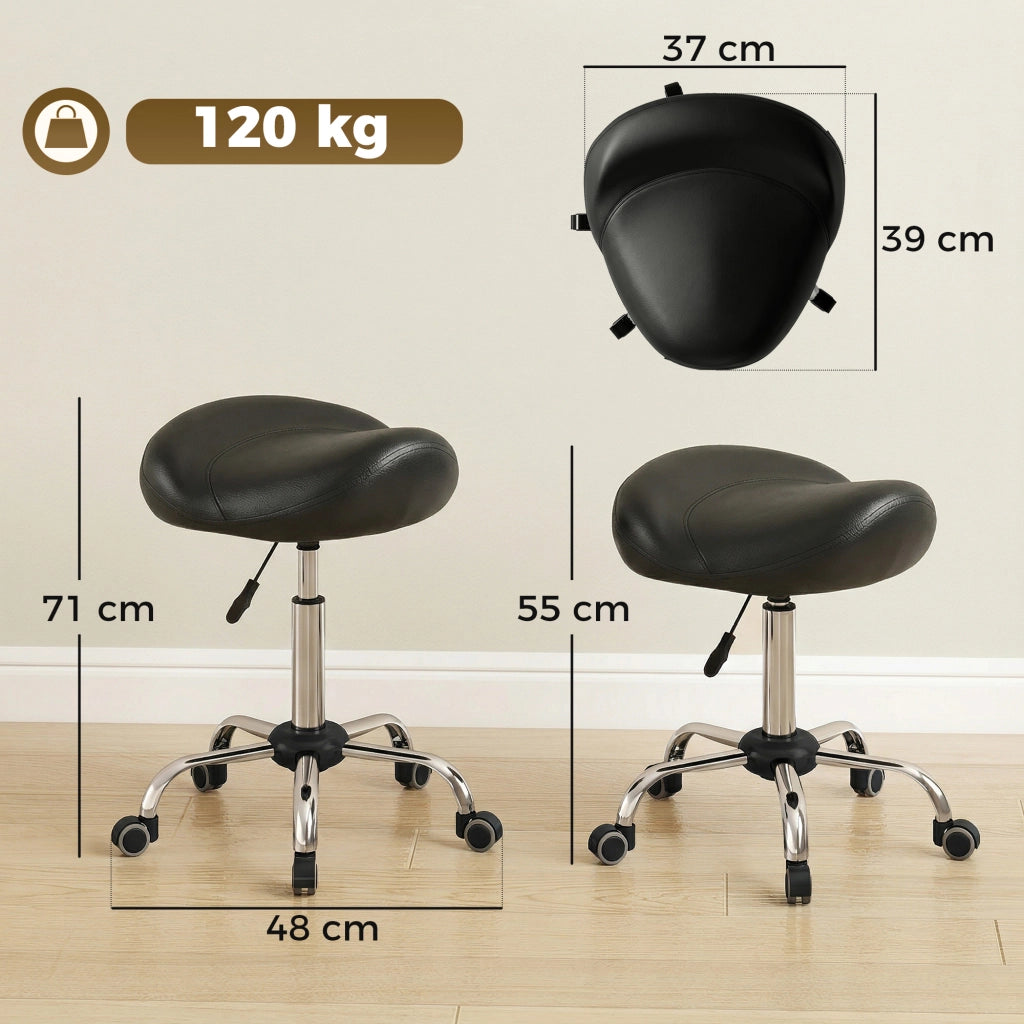 Sgabello da salotto con sedile a sella regolabile in altezza ¨C zephmum ¨C Pelle sintetica, 48x48x54-69cm, Nero
