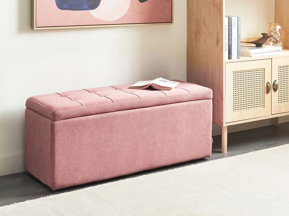 Ottomana Rosa 100 x 42 x 40 cm in tessuto poliestere Poggiapiedi imbottito Soggiorno Stile Moderno
