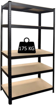 SCAFFALE IN METALLO NERO CON 5 RIPIANI IN MDF 90 X 40 X H180 CM