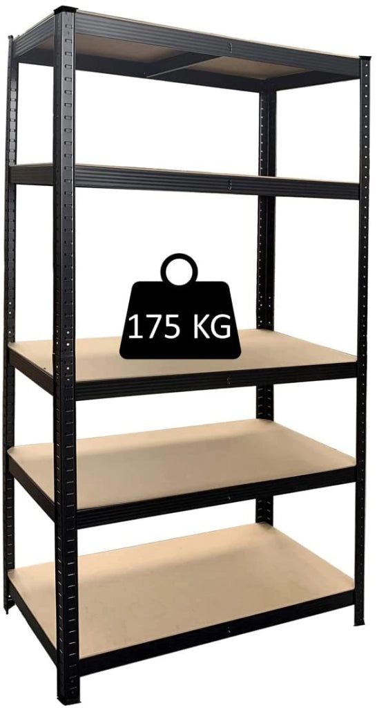 SCAFFALE IN METALLO NERO CON 5 RIPIANI IN MDF 90 X 40 X H180 CM