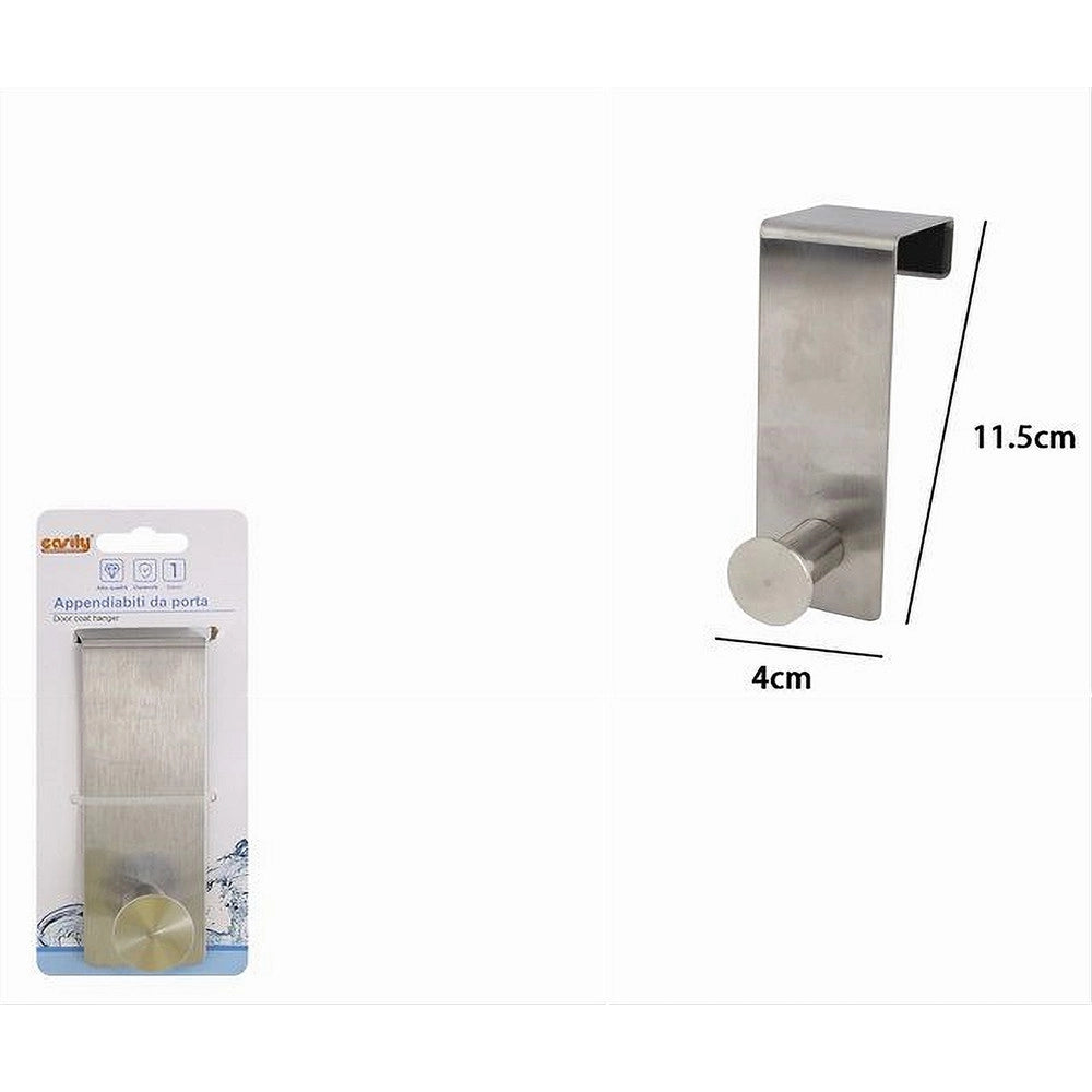 Trade Shop - Appendiabiti Da Porta Con 1 Gancio 4x11.5cm Silver Per Asciugamani Vestiti 87782 -