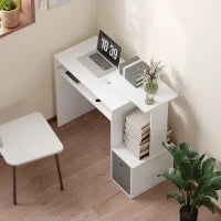 Scrivania Moderna per PC con Mensola Porta Tastiera, Ripiano e Cassetto in Tessuto, in Legno, 100x40x86.6cm, Bianco