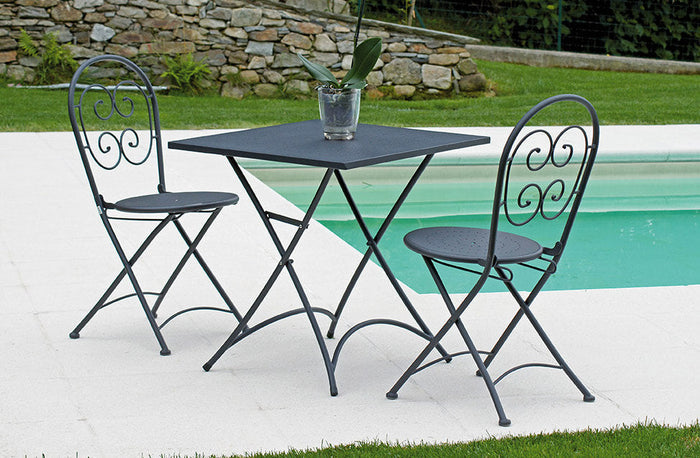 Tavolino Quadrato Pieghevole da Giardino 70x70 cm in Ferro Vorghini Orta Antracite