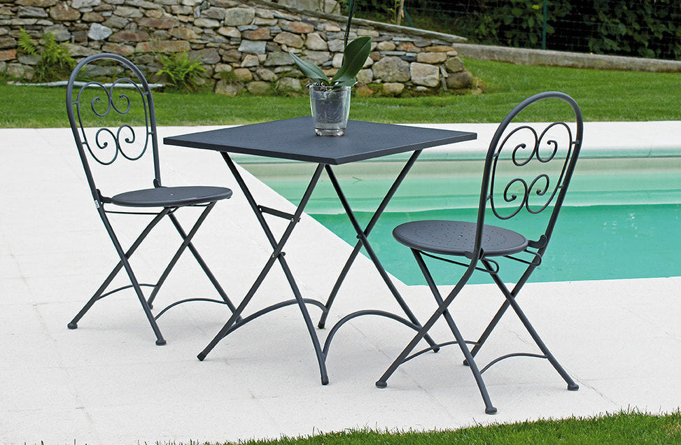 Tavolino Quadrato Pieghevole da Giardino 70x70 cm in Ferro Vorghini Orta Antracite