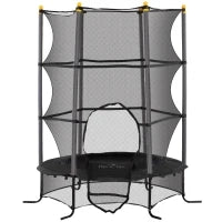 Trampolino Elastico per Bambini Ø1.6x1.9 m con Rete di Sicurezza e Pali Imbottiti, Età 3-10 Anni, Nero