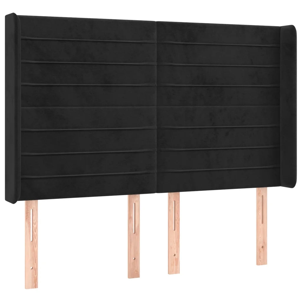 Testiera ad Orecchio Nera 147x16x118/128 cm in Velluto