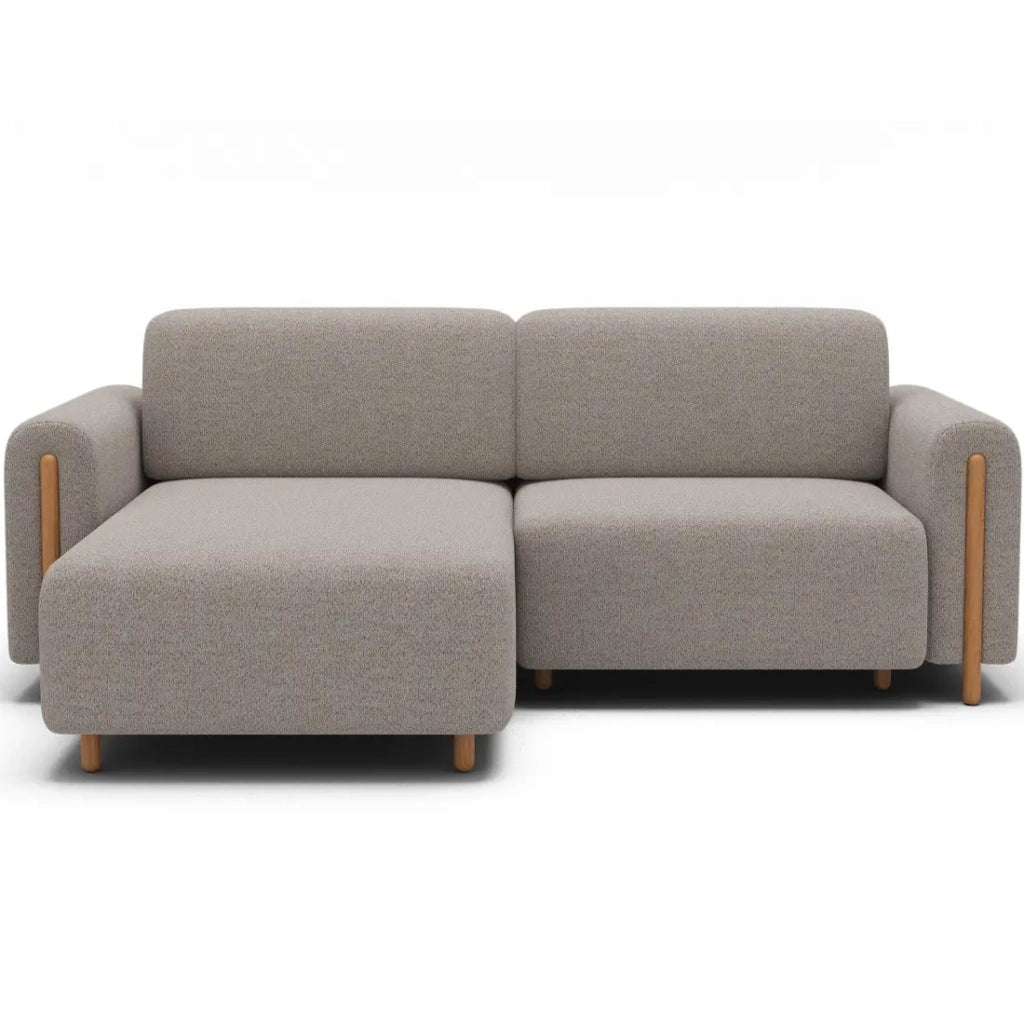 Divano ad angolo convertibile ARVESSA beige in ciniglia - Angolo sinistro con contenitore