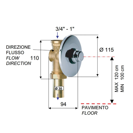 Flussometro temporizzato a incasso a pulsante per wc - serie tempor