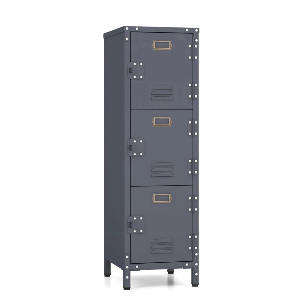 Armadio in metallo con 3 porte chiudibili piedini regolabili, Armadietto verticale a 3 ripiani per casa ufficio 100cm-Credenze buffet