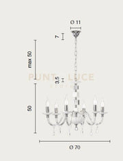 LAMPADARIO LIVIA 6 LUCI FUME'- TRASPARENTE E CROMO ATTACCO E14 D.70CM