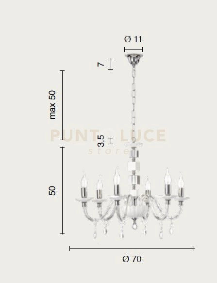 LAMPADARIO LIVIA 6 LUCI FUME'- TRASPARENTE E CROMO ATTACCO E14 D.70CM
