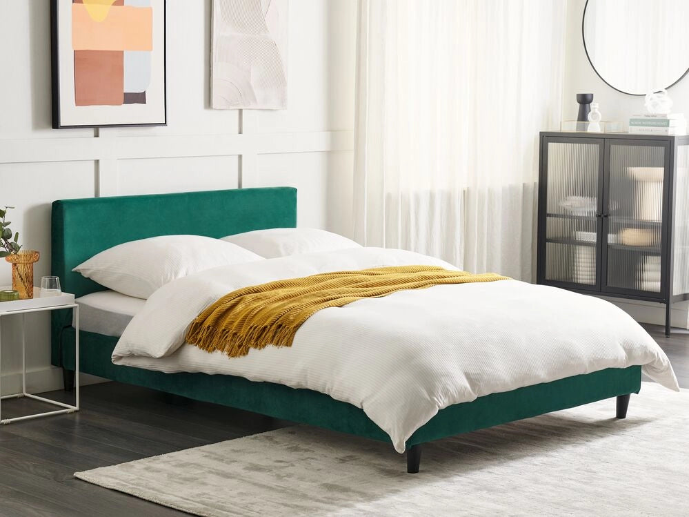 Letto matrimoniale in tessuto verde scuro con rete a doghe 140 x 200 cm stile contemporaneo