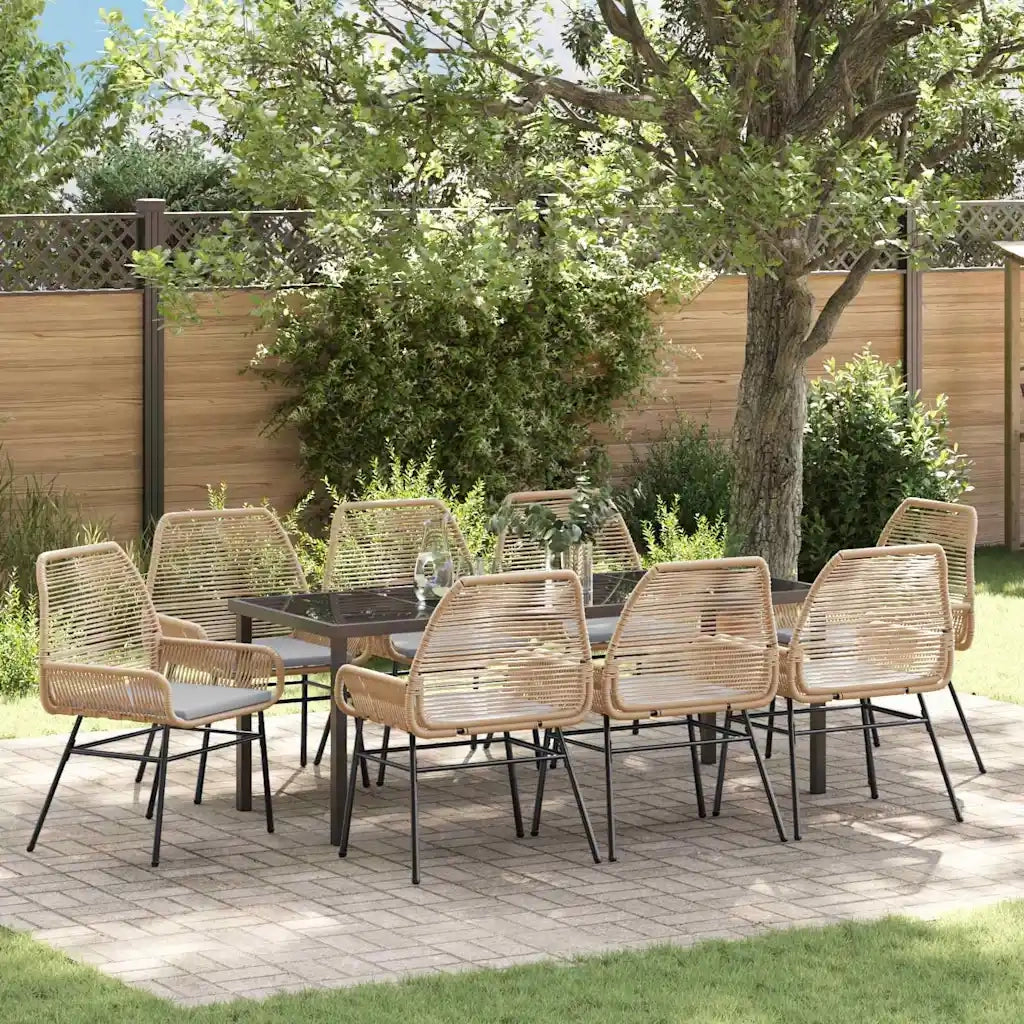 Set da Pranzo per Giardino con cuscino 9 pcs Marrone polyrattan 3380882