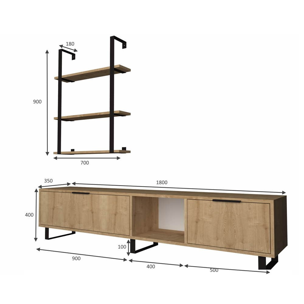 Parete attrezzata Zenon 180 cm porta tv e libreria rovere