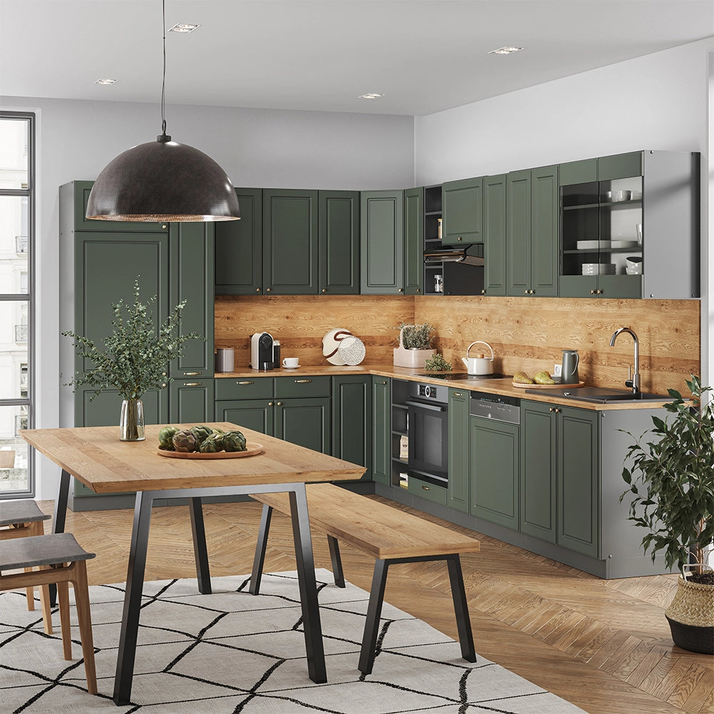 Cucina angolare completa Fame-Line Verde-oro rustico/Antracite 347 x 60 cm, PL Antracite Vicco