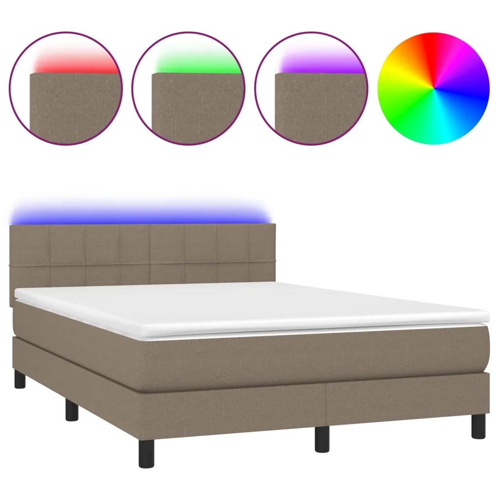Letto a Molle con Materasso e LED Tortora 140x200 cm in Tessuto cod mxl 35740
