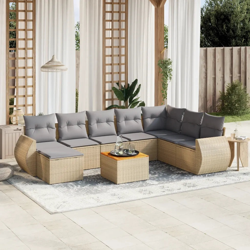 Set Divano da Giardino 9 pz con Cuscini Beige in Polyrattan 3225142
