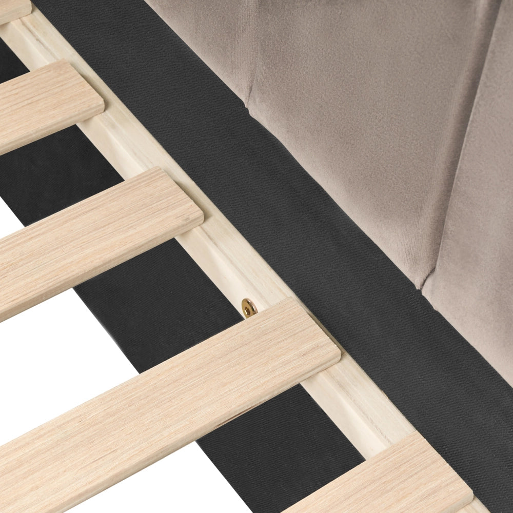 Letto 90 x 200 cm in velluto tortora imbottito elegante rete a doghe gambe in legno