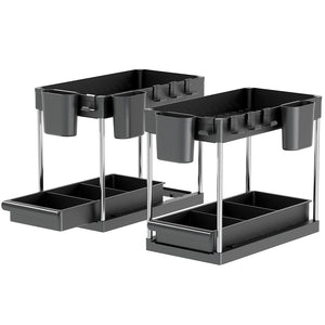 Set 2 Organizer Sottolavello Nero Bagno Cucina Cassetto Scorrevole Salvaspazio