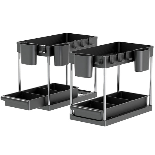Set 2 Organizer Sottolavello Nero Bagno Cucina Cassetto Scorrevole Salvaspazio