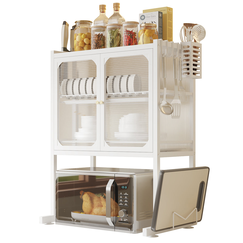 Scaffale Porta Microonde con Vetrinetta in Metallo 57x37H76cm Salvaspazio Bianco