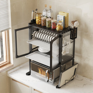 Scaffale Porta Microonde con Vetrinetta in Metallo 57x37H76cm Salvaspazio Nero