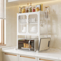 Scaffale Porta Microonde con Vetrinetta in Metallo 57x37H76cm Salvaspazio Bianco