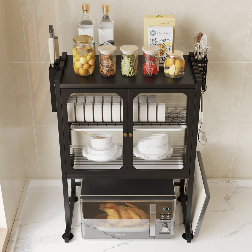 Scaffale Porta Microonde con Vetrinetta in Metallo 57x37H76cm Salvaspazio Nero