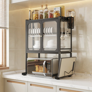 Scaffale Porta Microonde con Vetrinetta in Metallo 57x37H76cm Salvaspazio Nero