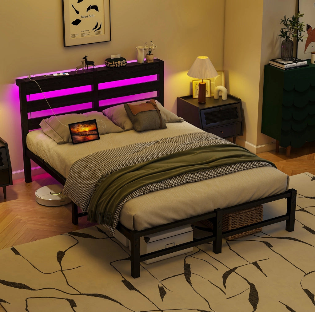 Letto in metallo 120x200 cm con LED RGB e USB