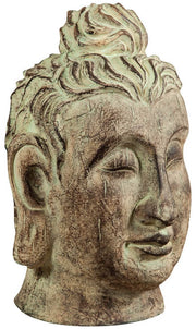 Biscottini Testa di Buddha in gesso dipinto finitura anticata L24xPR23xH40 cm