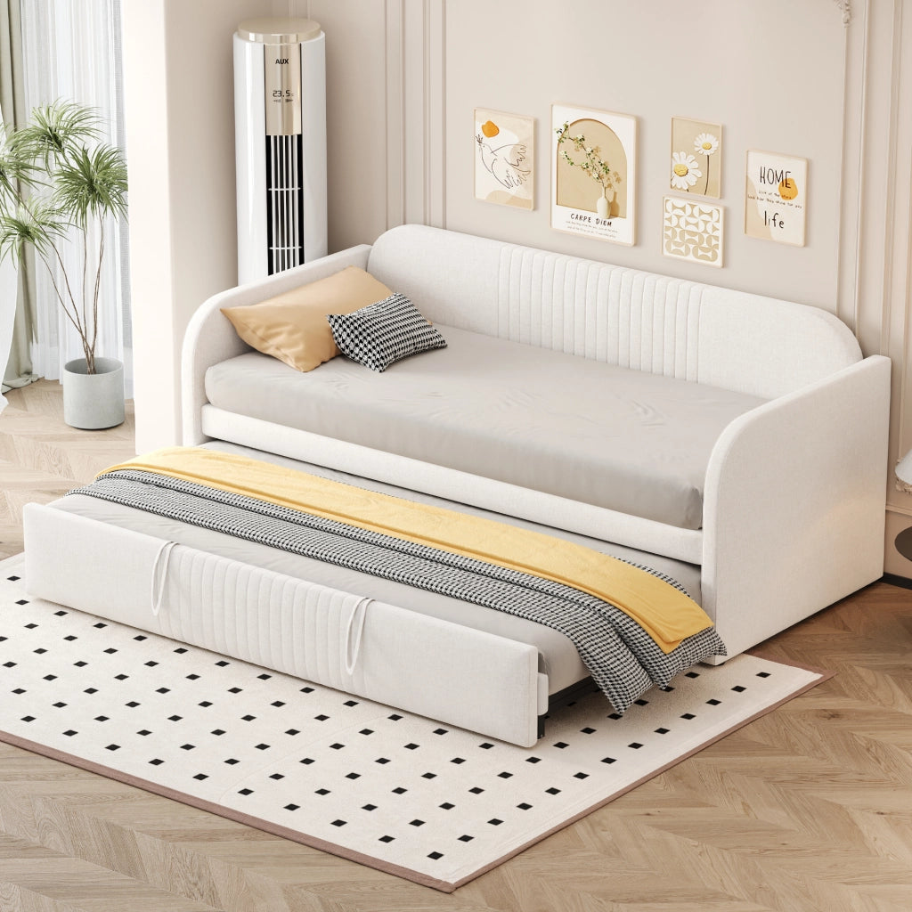 Letto sofa estraibile in lino beige 90x190 cm