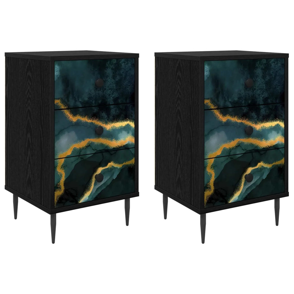 Armadio da Notte WIJHE 2 pz Rovere Nero 36 x 33 x 61 cm 8007320