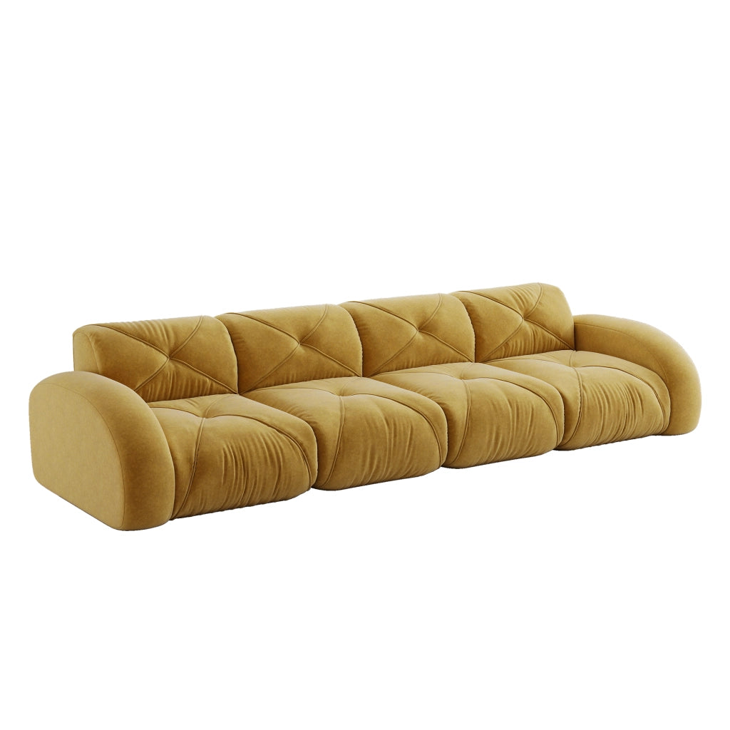 Divano modulare a 4 posti senza telaio con schiuma 32D e tessuto chenille antiscivolo giallo 358 × 95 × 76 cm