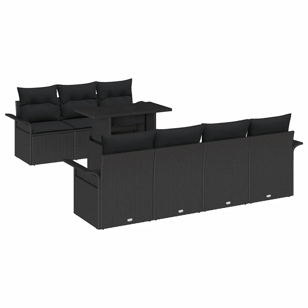 Set Divano da Giardino 8 pcs Nero Rattan in Polipropilene