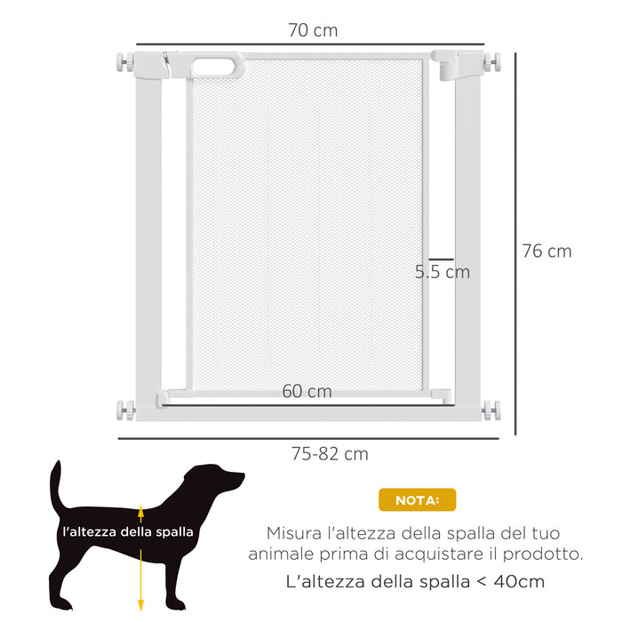 Cancellino per Cani Regolabile 75-82x76 cm con Chiusura Automatica in Acciaio e ABS Bianco