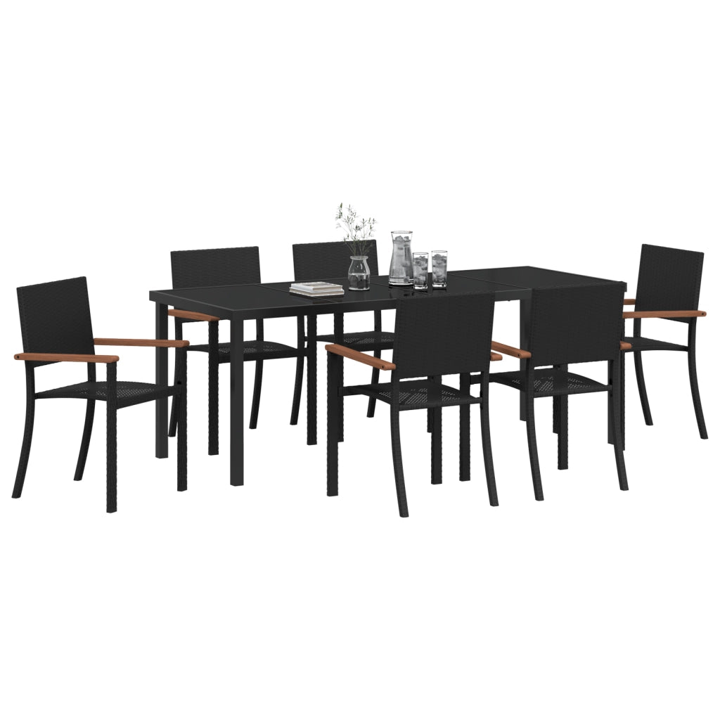 Set da pranzo da giardino da 7 pezzi in polyrattan nero