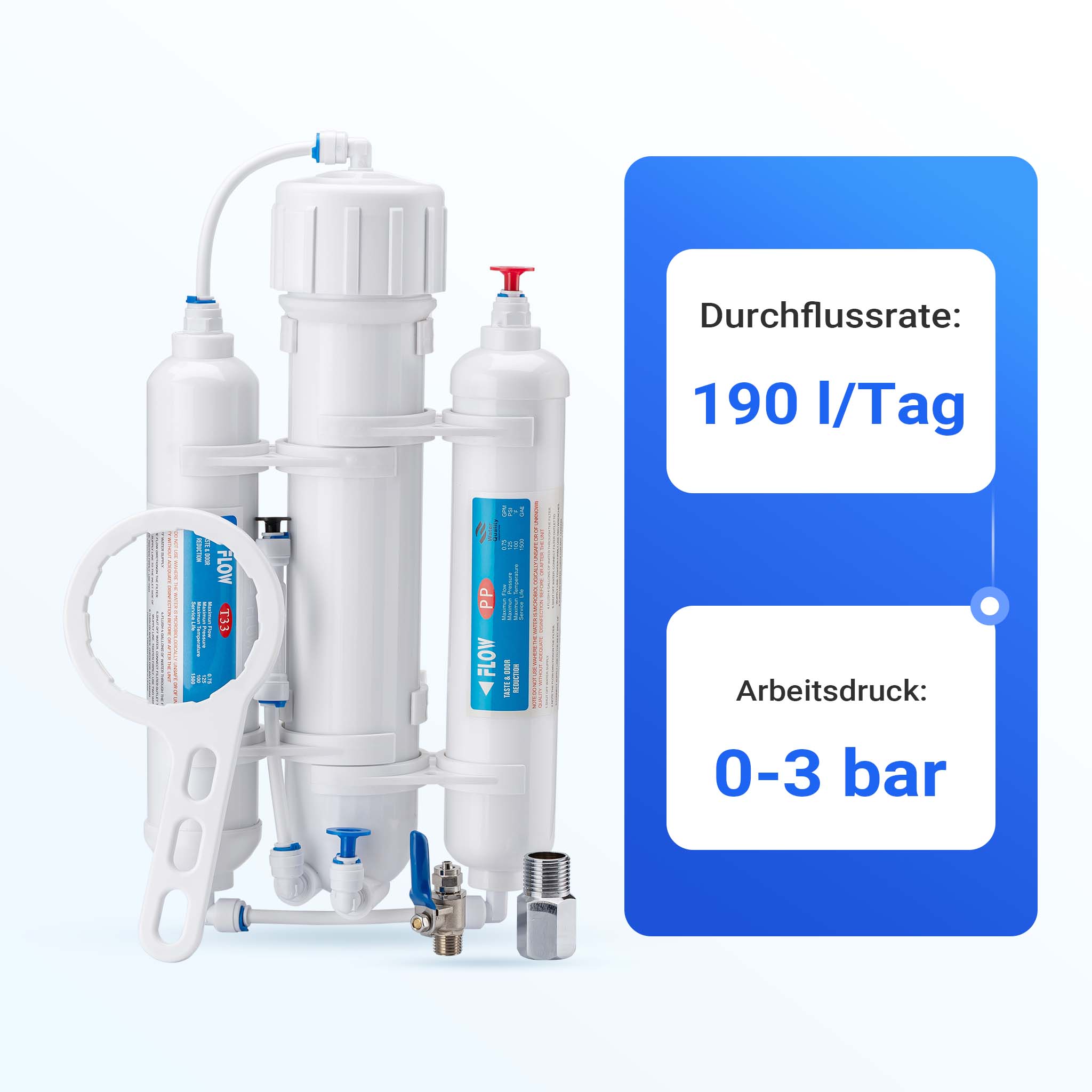 Naturewater Impianto a osmosi inversa a 3 stadi (RO) 190l/giorno 50GPD