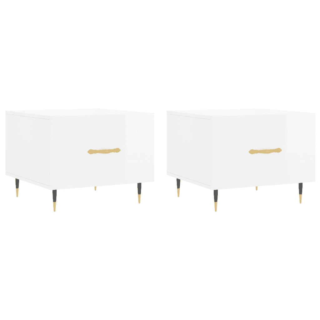 2 pz Tavolini salotto | Tavolino da caff¨¨ | Tavolino da Soggiorno Bianco Lucido 50x50x40cm Legno Multistrato