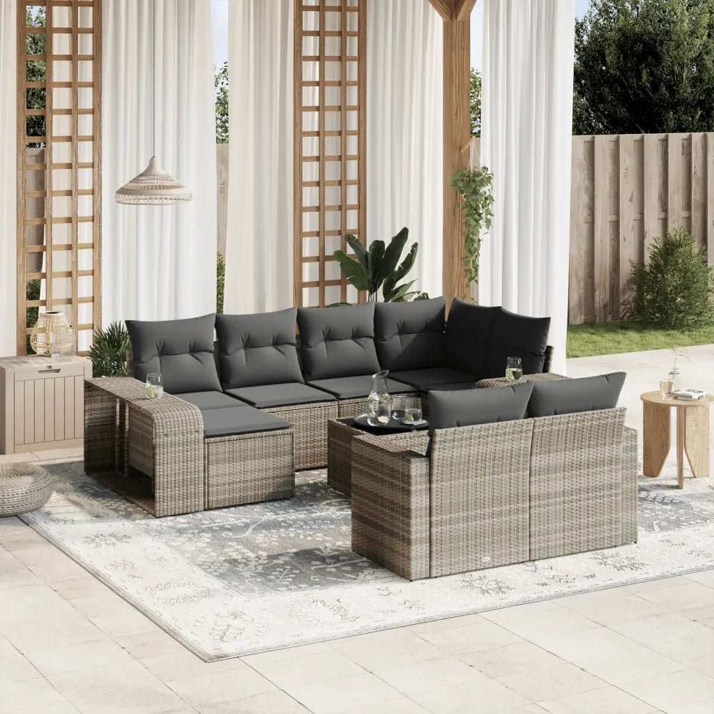 Set Divani da Giardino 11 pz con Cuscini in Polyrattan Grigio