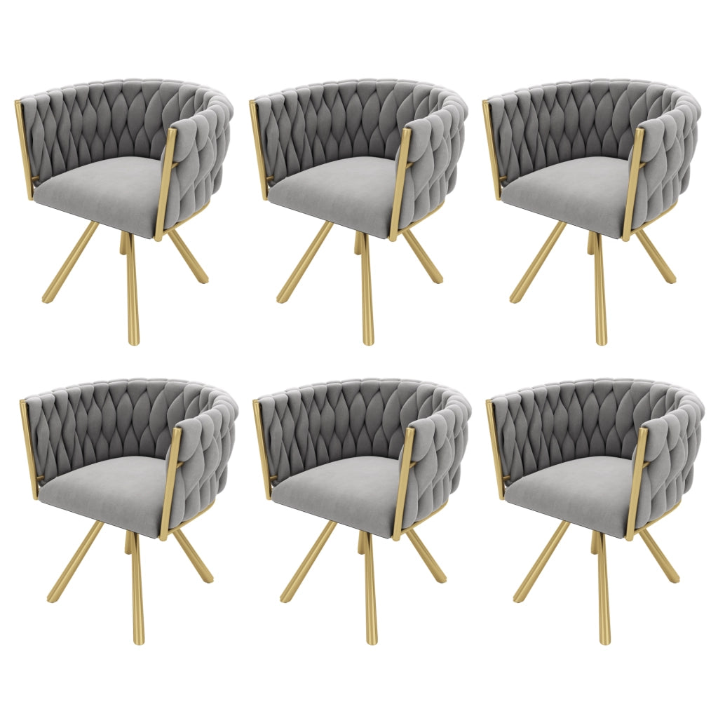 Sedia da Pranzo Girevole in Velluto ¨C MINIMAL ¨C Grigio e Oro, Gambe in Metallo, Set 6 Pezzi