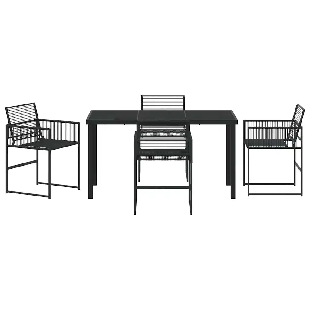 Set da Pranzo per Giardino 5 pz | Set Salotto da Giardino Nero polyrattan