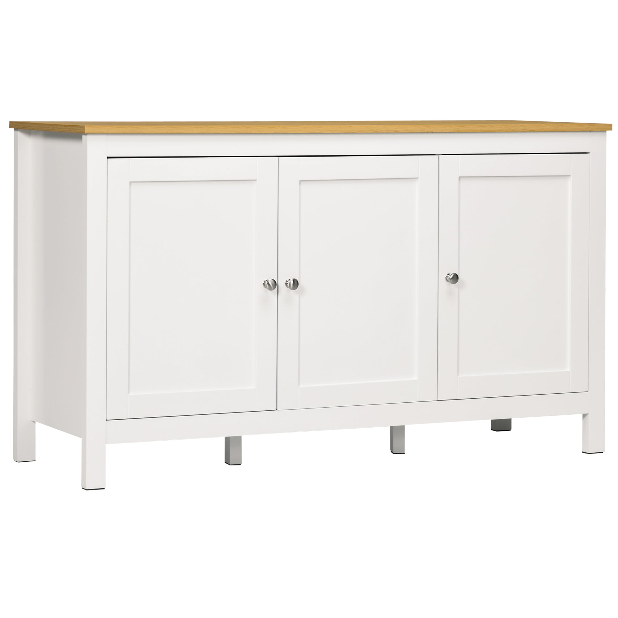 Credenza Mobile con 3 Porte e Piano in Legno Chiaro 120x40x70 cm Bianco