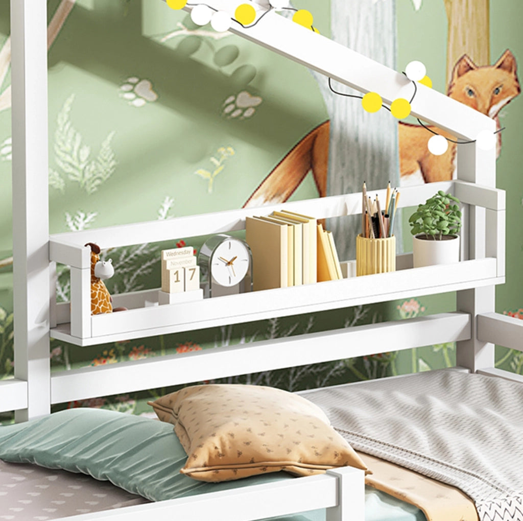 Letto a casetta per bambini 90x200 cm bianco con mensola