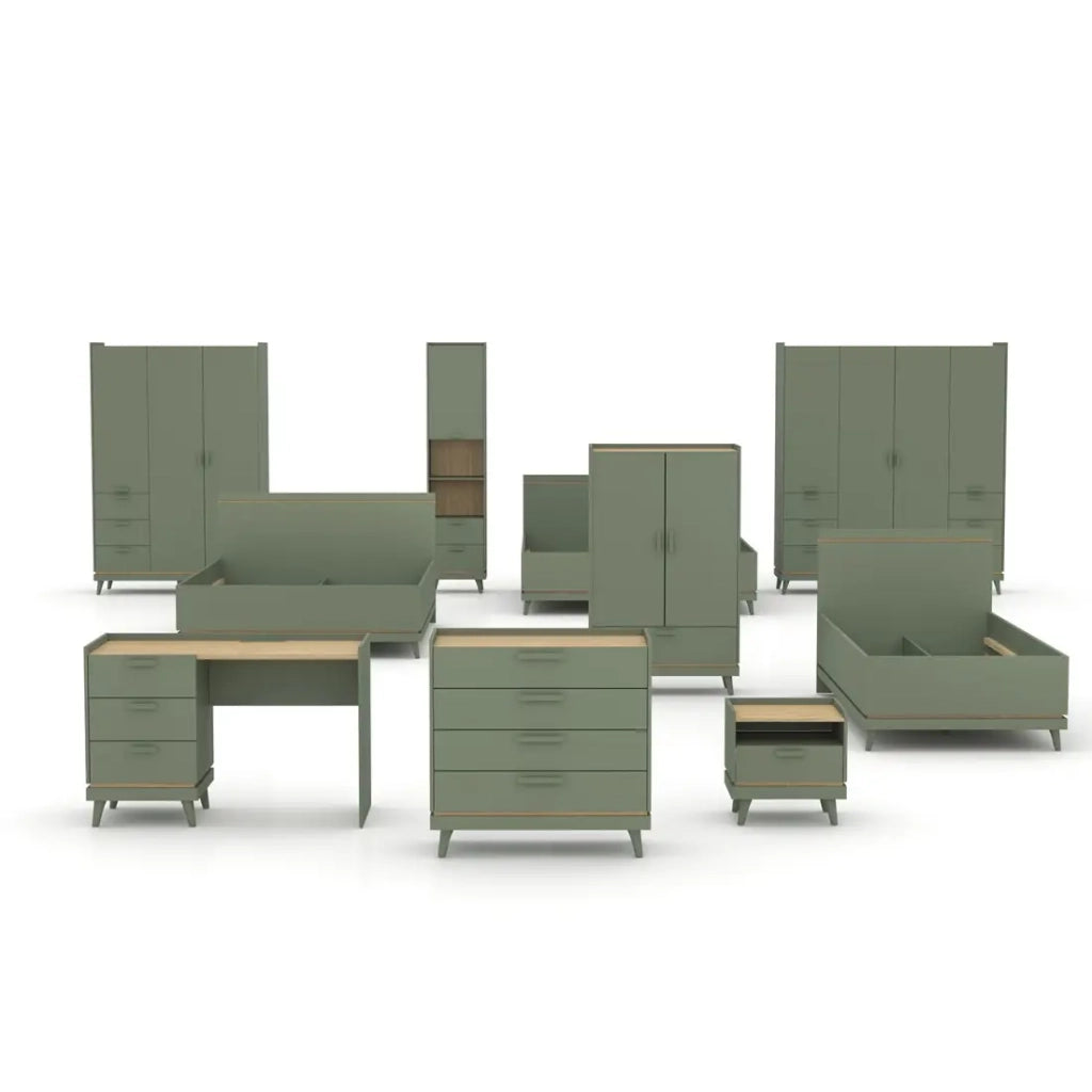 Armadio NOKI – 3 porte verde e legno – Stile scandinavo